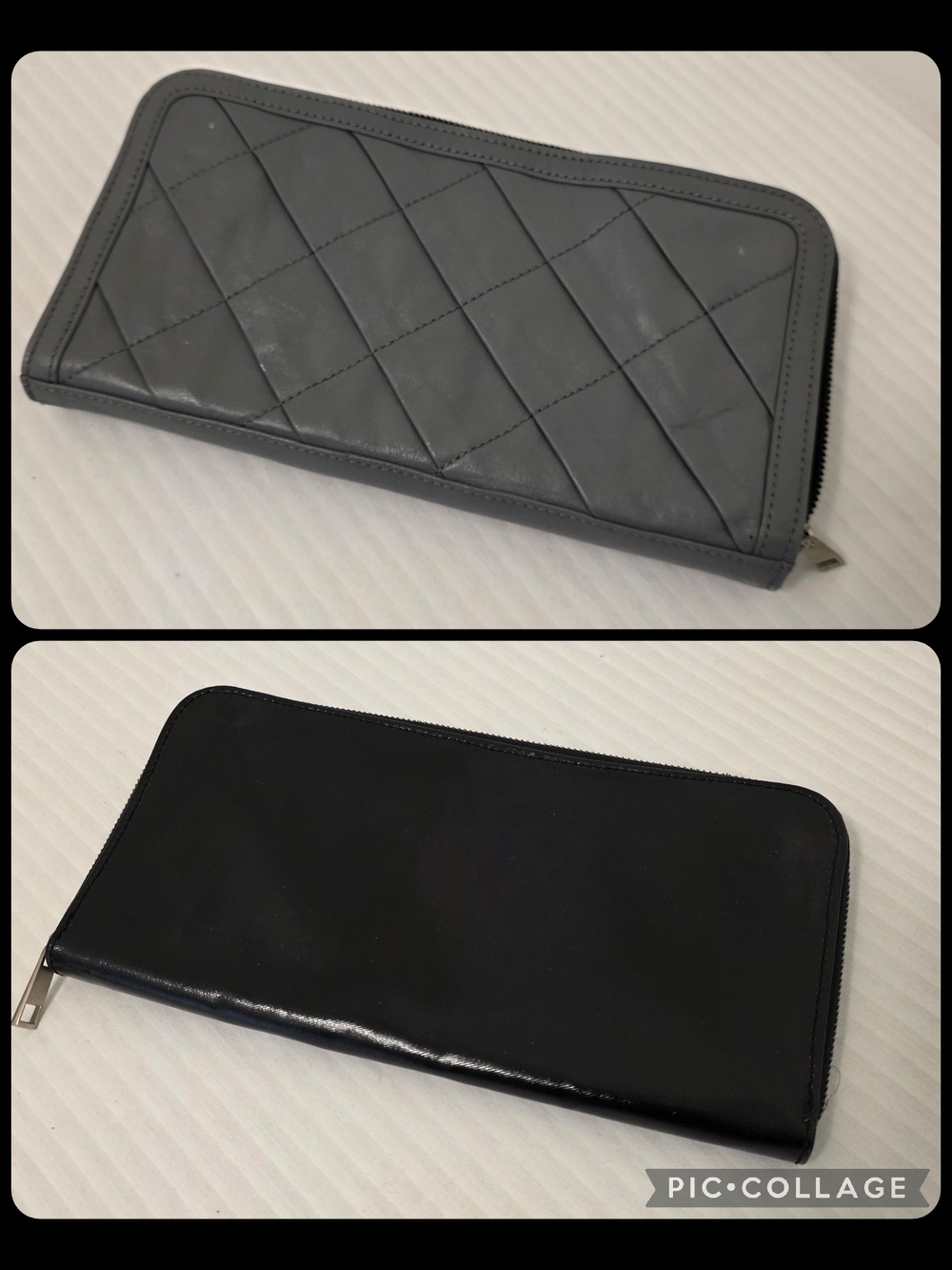 Gwen Convertible Grey & Black Leather Clutch Bag, Versatile Zip Close - Picture 1 of 16